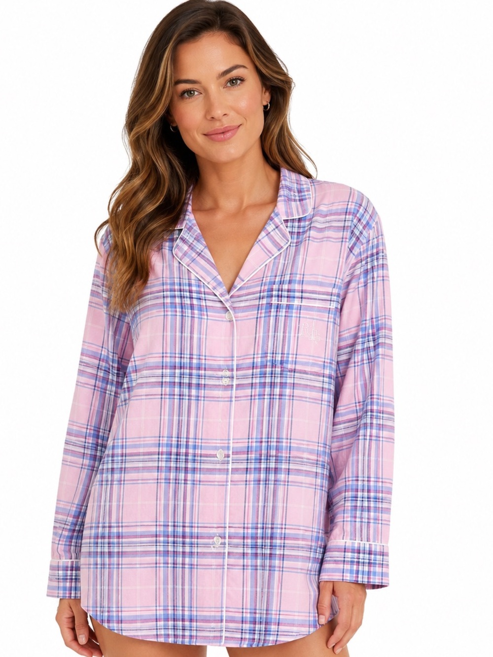 Lauren Ralph Lauren Pink Plaid Sleep Shirt Embroidered Preppy XL Cotton Classic